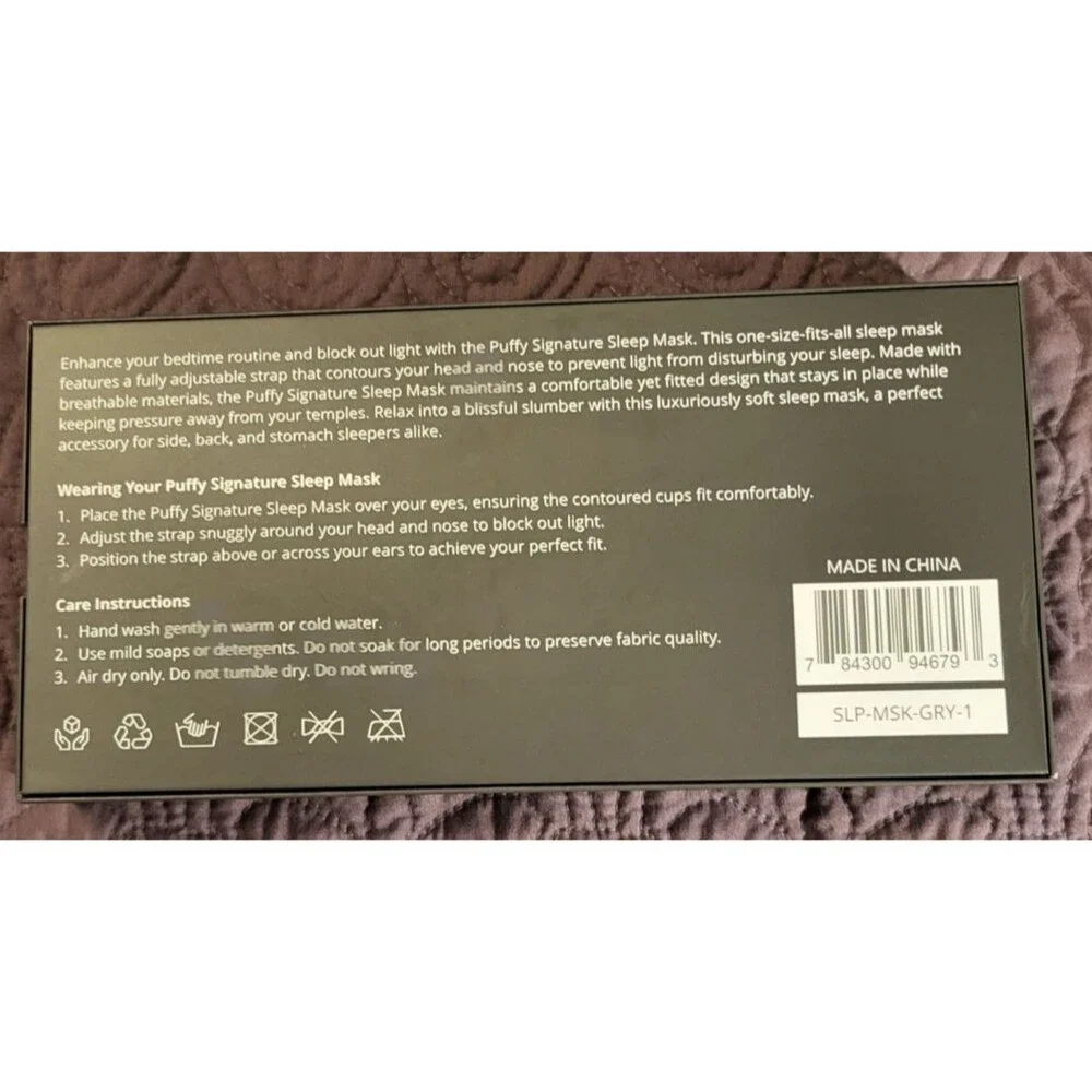 NIB Puffy Signature Sleep Mask Black Memory Foam Eye Cups Adjustable Strap Gift!
